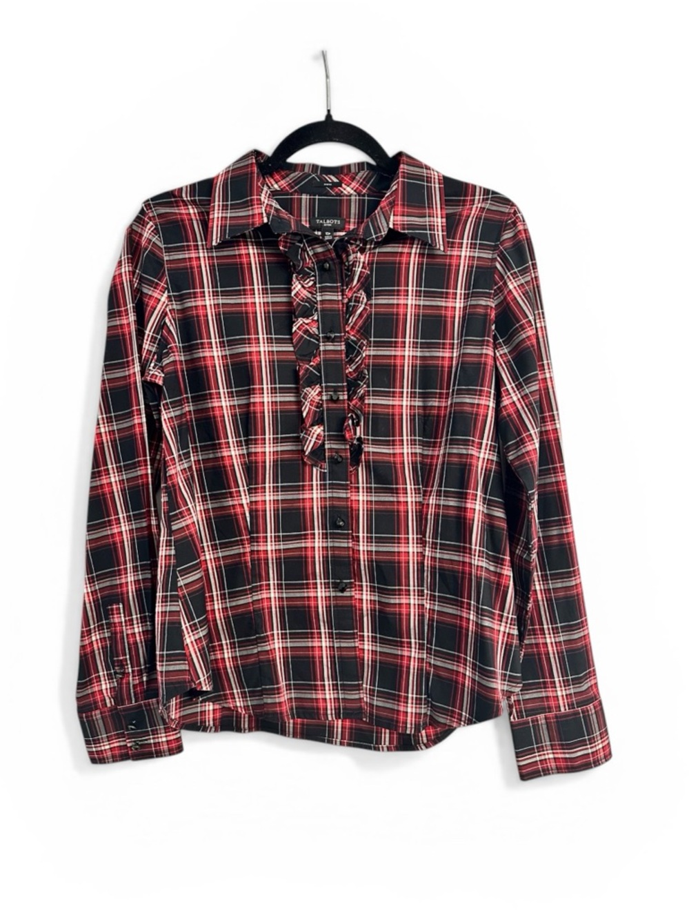 Talbots Ruffle Plaid Button-Down Shirt Size 10P Women's‎
